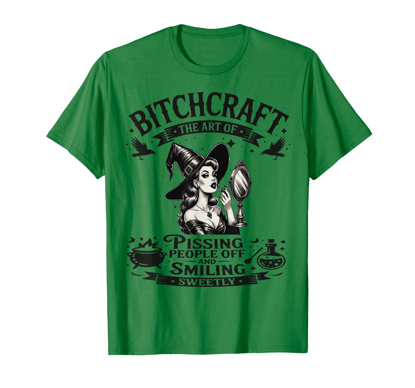 Halloween Vintage Witch Bitchcraft Pin Up Girl Funny T-Shirt