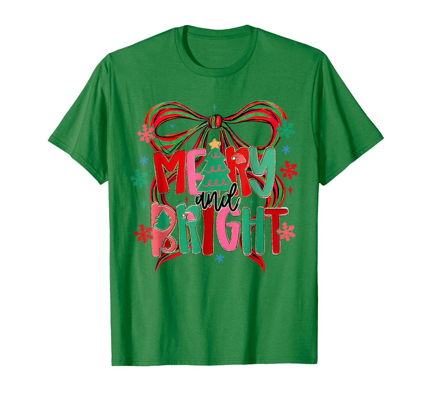 Merry & Bright Coquette Bow Christmas Xmas Pajamas Holiday T-Shirt