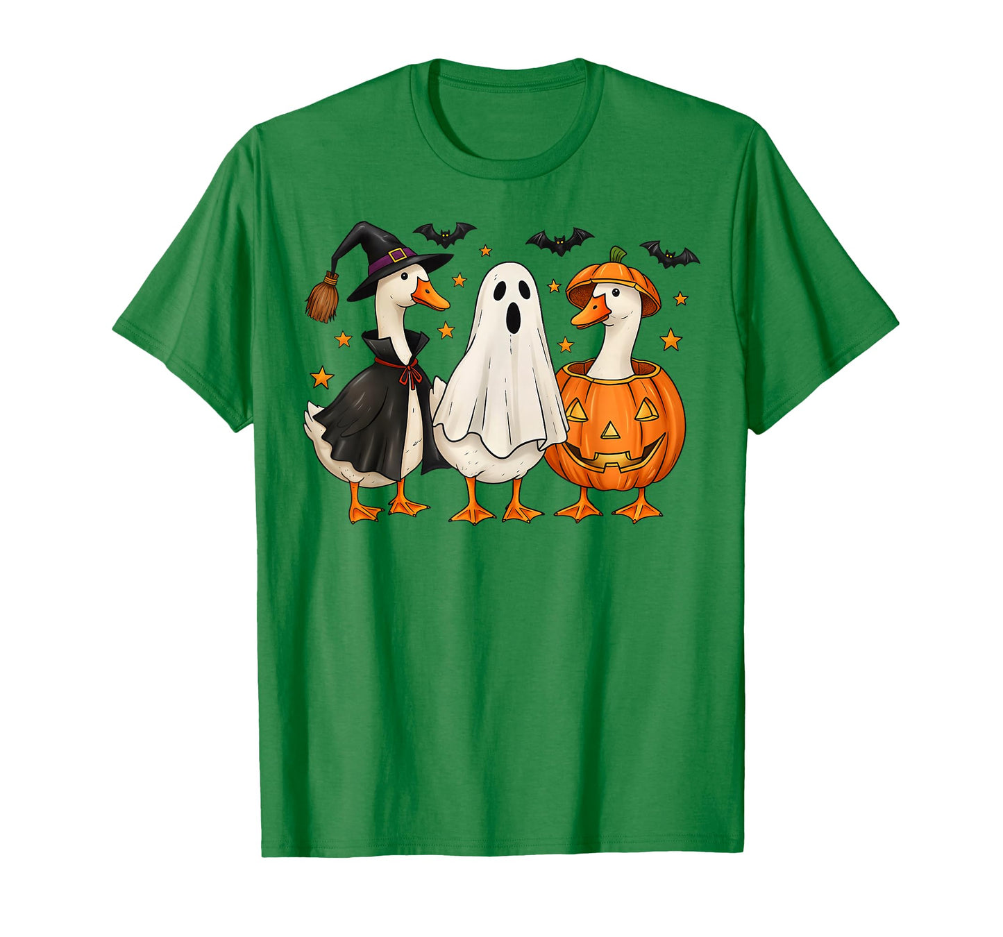 Funny Halloween Goose Trio in Ghost Witch Pumpkin Costumes T-Shirt