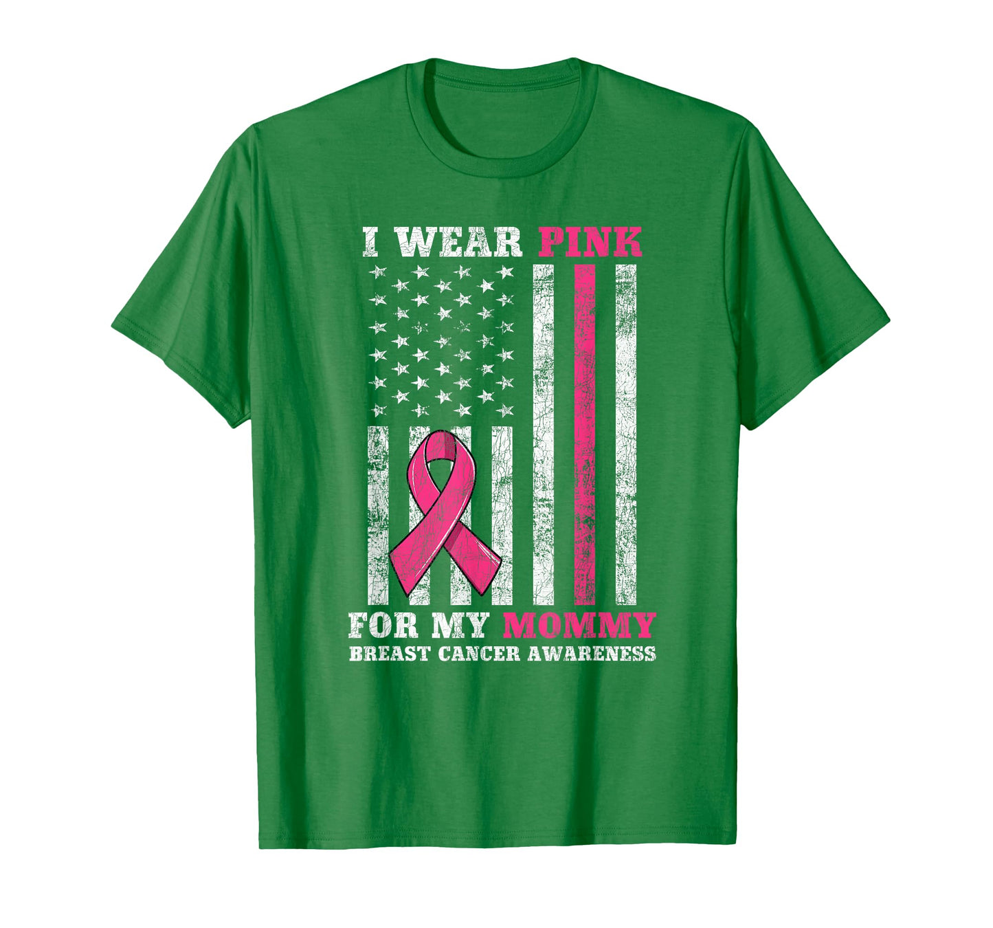 Breast Cancer Pink Ribbon Mom American US Flag Men Women T-Shirt