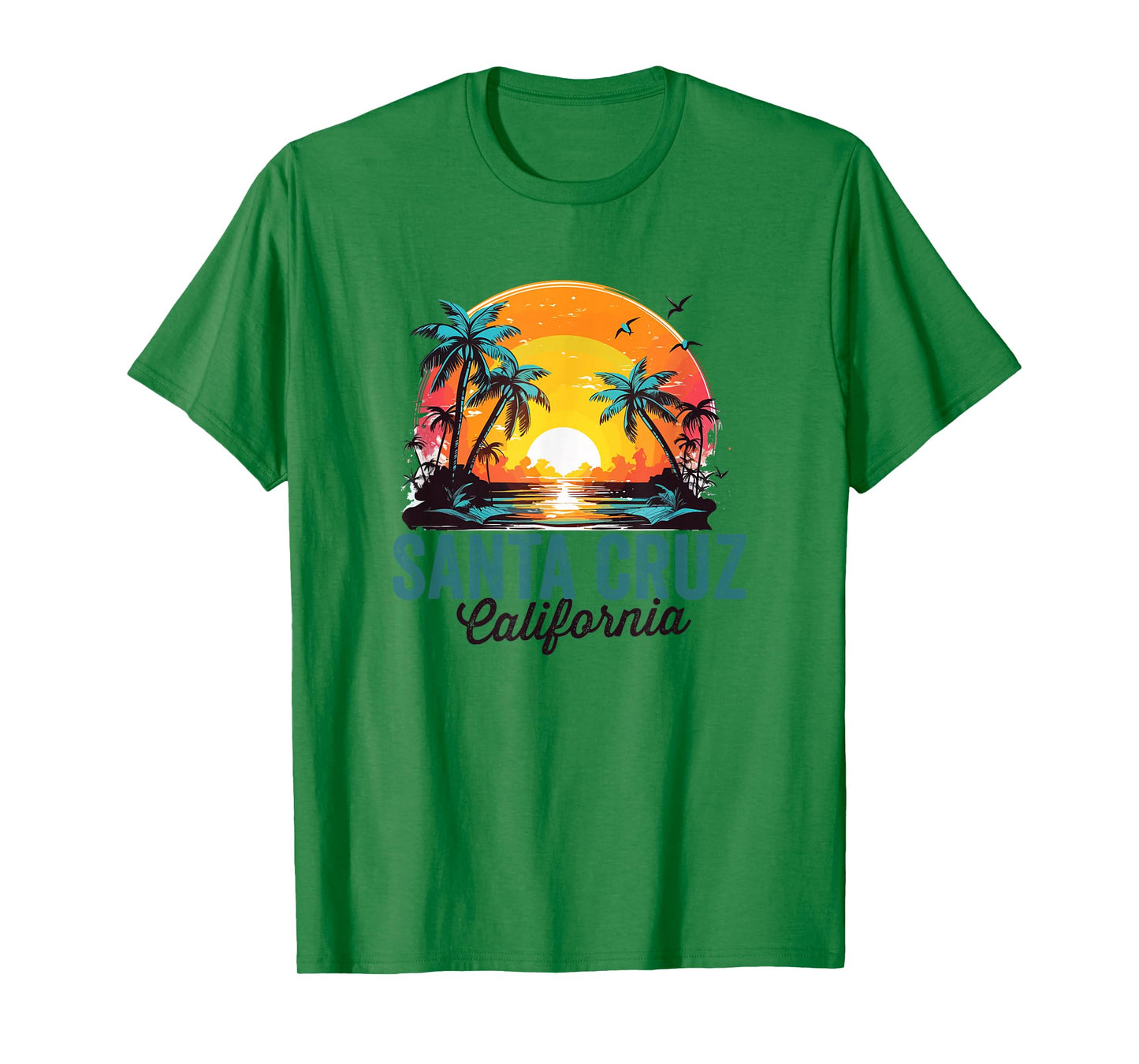 Santa Cruz California Beach Palm Trees Sunset Illustration T-Shirt