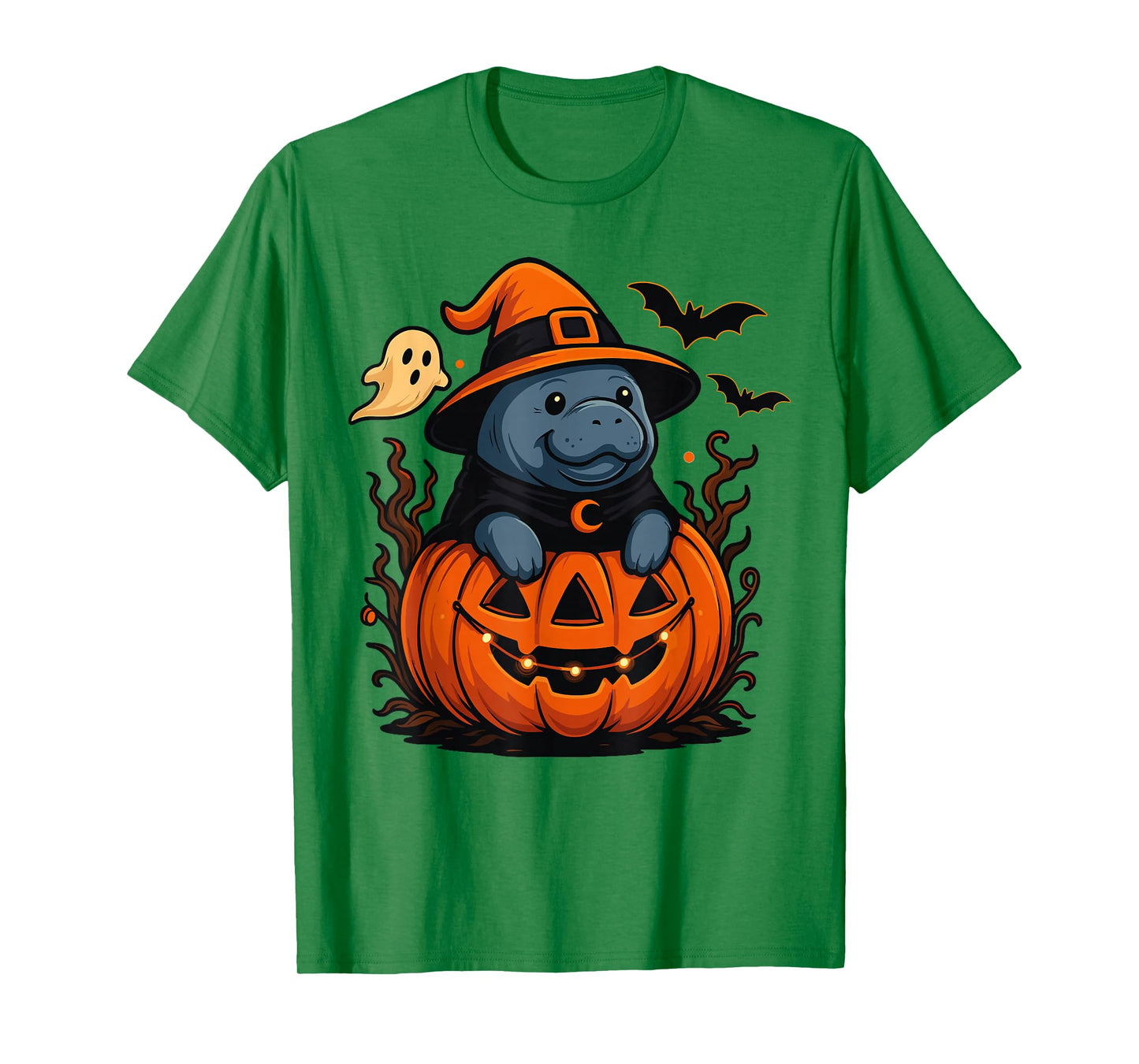 Manatee Witch Hat Pumpkin Halloween Spooky Season T-Shirt