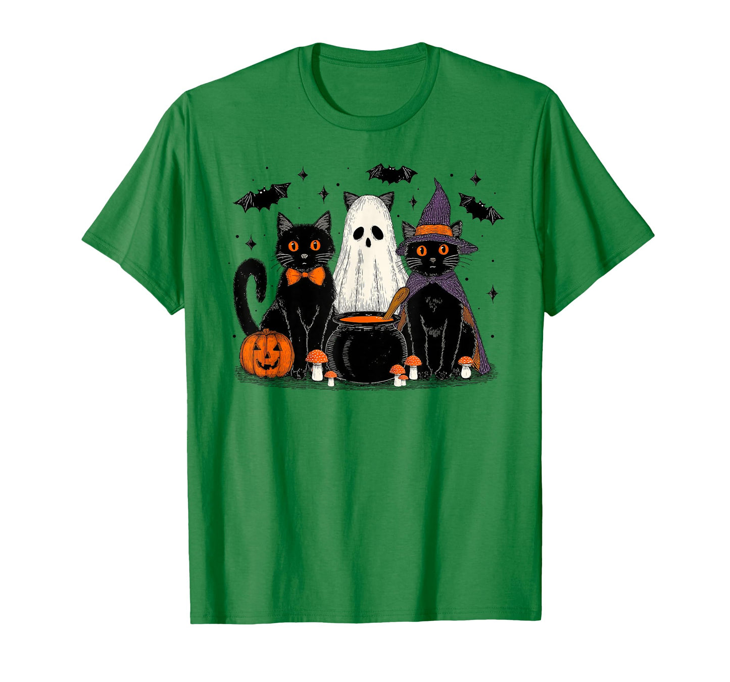 Trick or Treat Black Cat Halloween Witch Ghost Cats Pumpkin T-Shirt