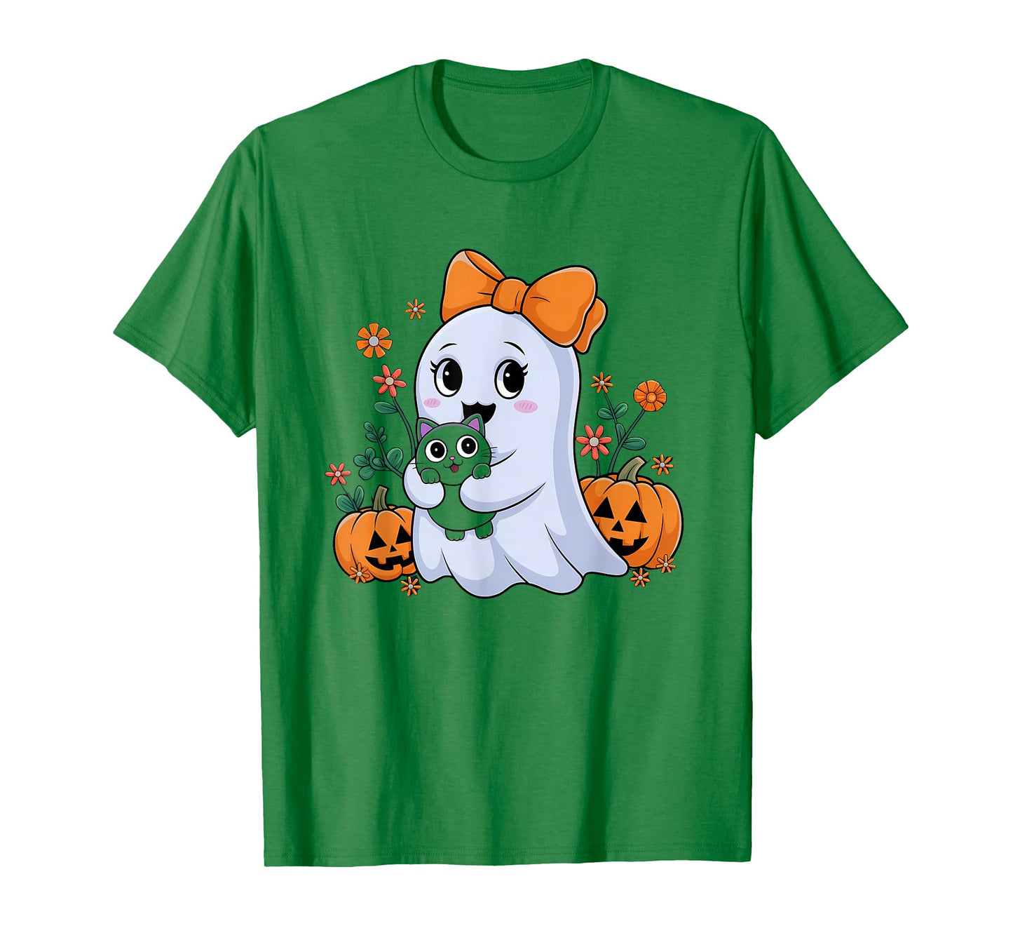 Funny Halloween Ghost Holding Black Cat Groovy Men & Women T-Shirt