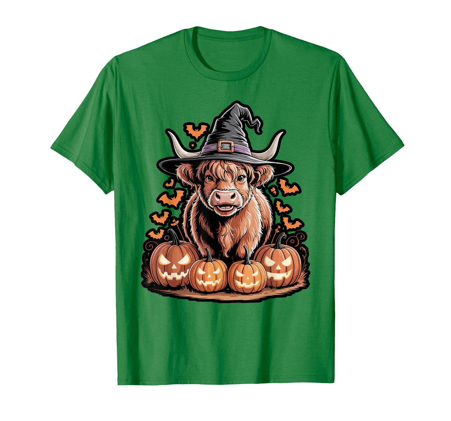 Halloween Highland Cow Witch with Pumpkins T-Shirt