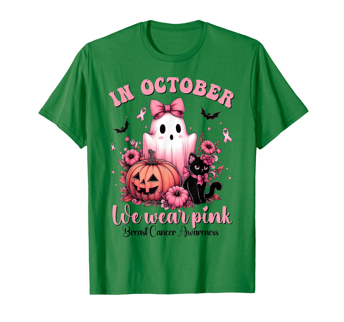 Breast Cancer Women Halloween in October We Wear Pink Witch T-Shirt