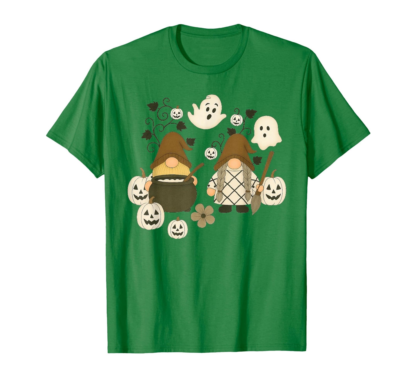 Funny Gnome Halloween with Pumpkin Ghost Leopard Design T-Shirt