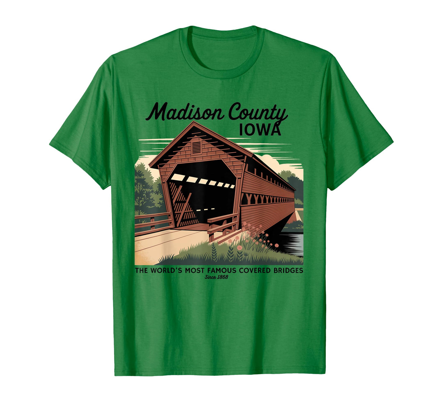 Vintage Poster-Style Covered Bridges Madison County Iowa T-Shirt