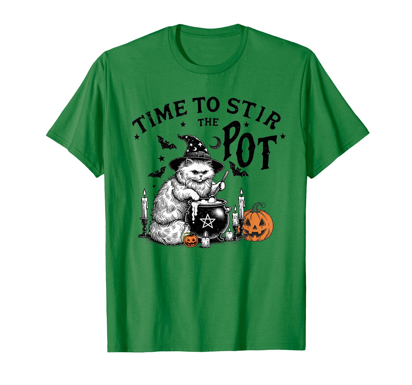 Time to Stir The Pot Funny Cat Witch Halloween Spooky Season T-Shirt