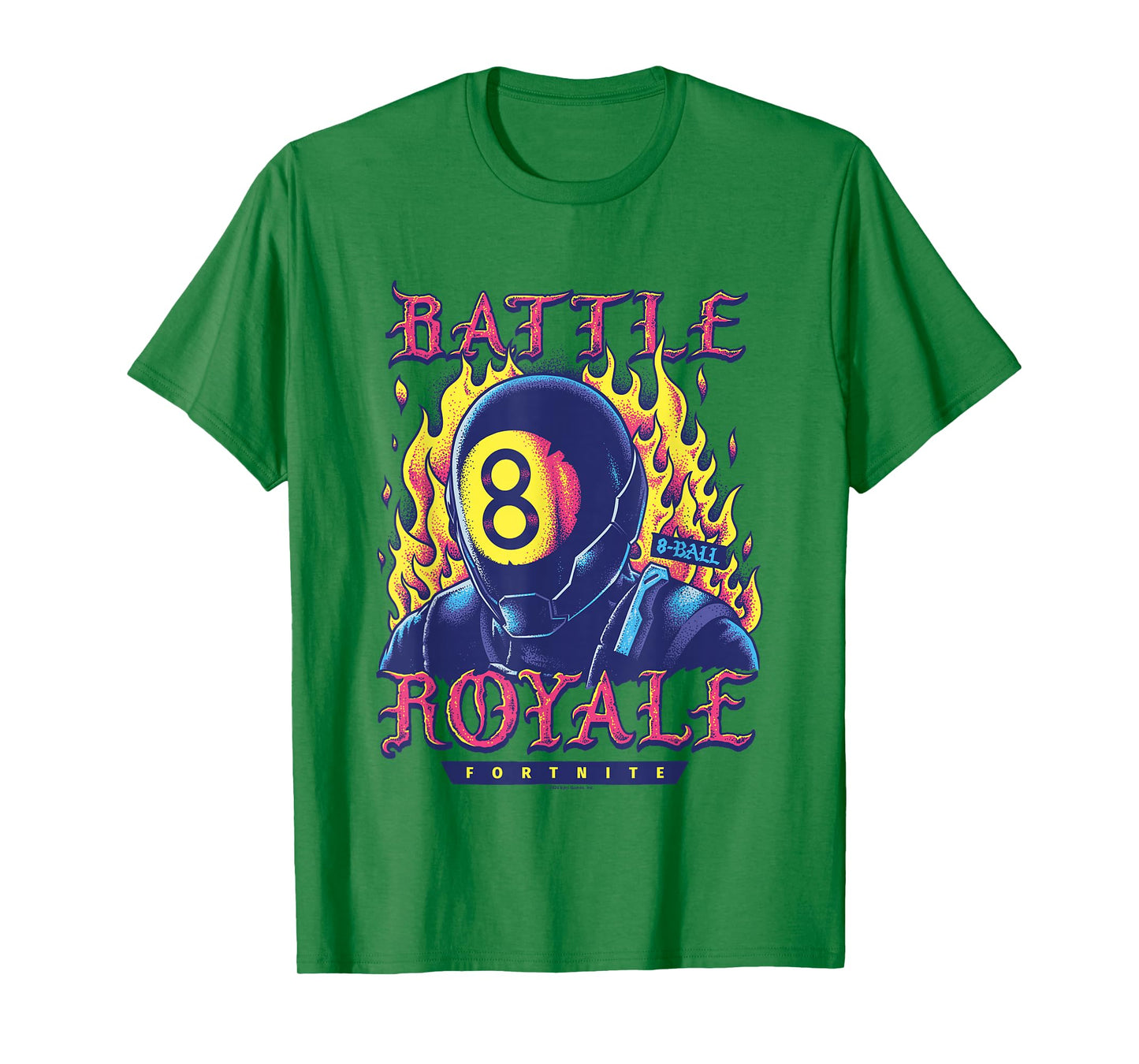 Fortnite Battle Royale 8-Ball On Fire Retro Big Chest Poster T-Shirt