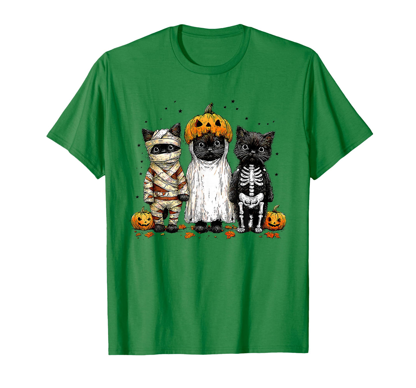 Retro Black Cat Witch Scary Halloween Pumpkin Costume T-Shirt