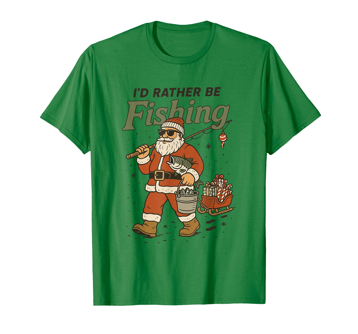 Vintage I'd Rather Be Fishing Santa Christmas Fish Cute Xmas T-Shirt