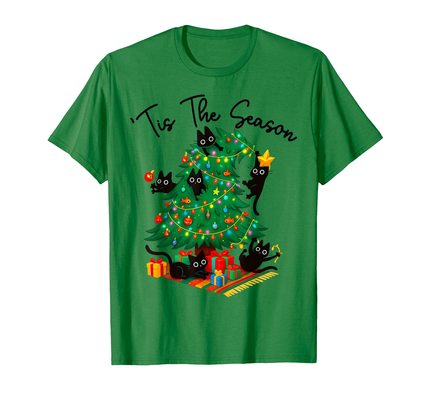 Tis The Season Christmas Tree Cute Black Cat Matching Family T-Shirt
