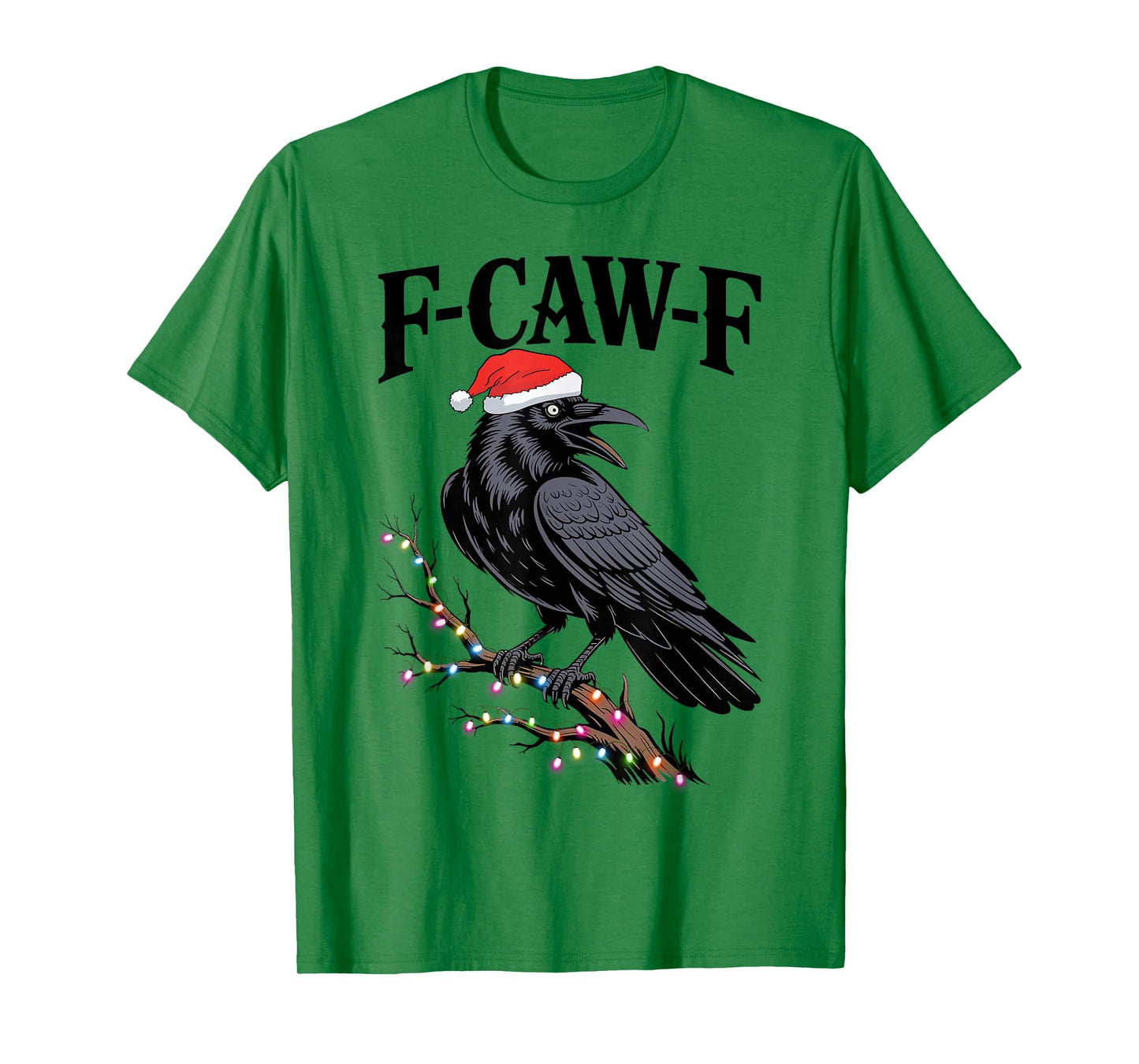 Black Crow F-Caw-F Funny Retro Christmas Lights Santa 2025 T-Shirt
