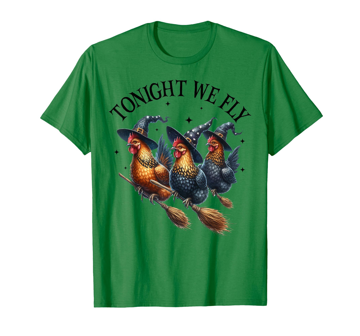 Tonight We Fly Witch Chickens on Brooms Funny Halloween Art T-Shirt