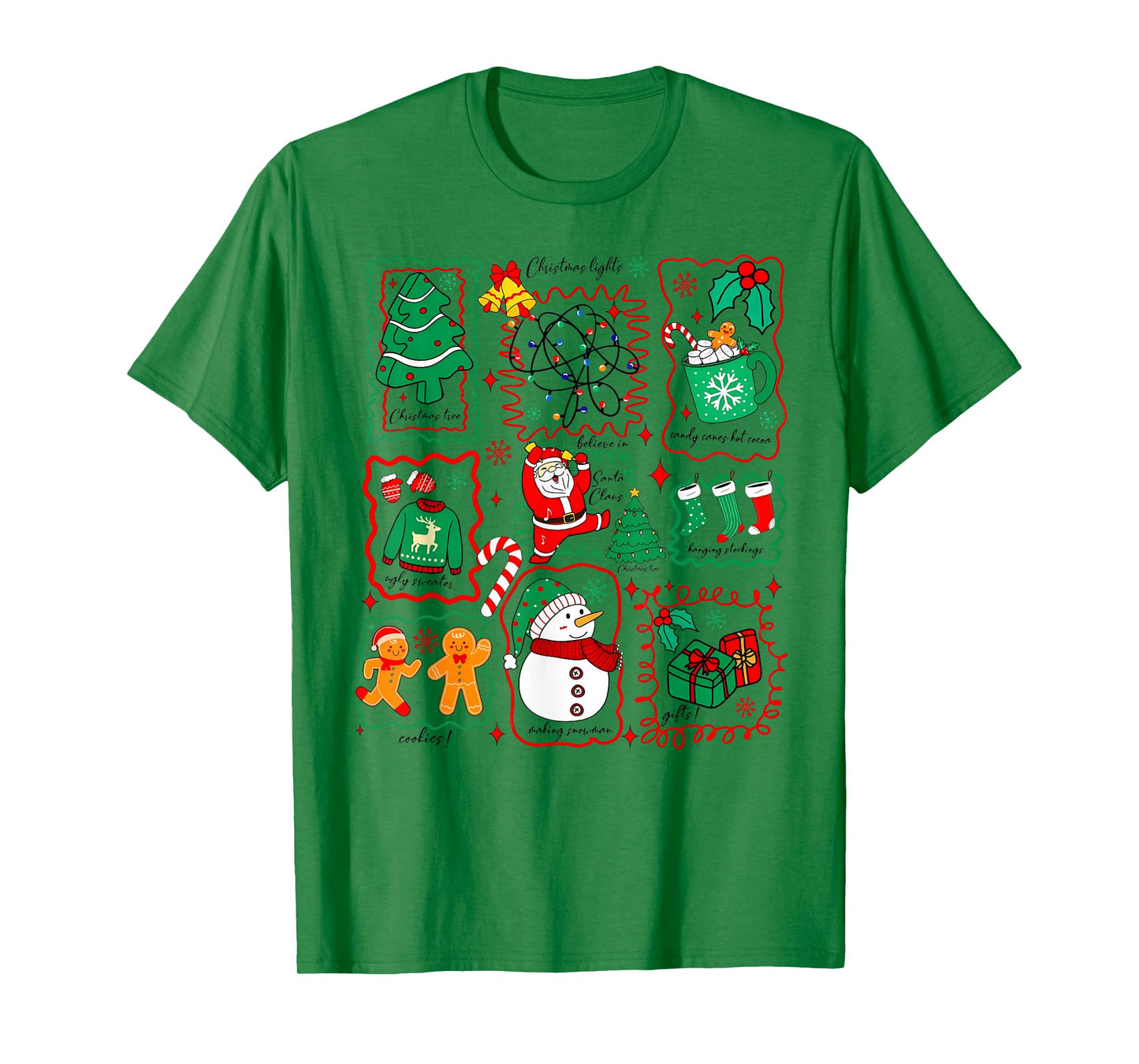 Retro Christmas Santa Claus Cocoa Xmas Tree Snowman T-Shirt