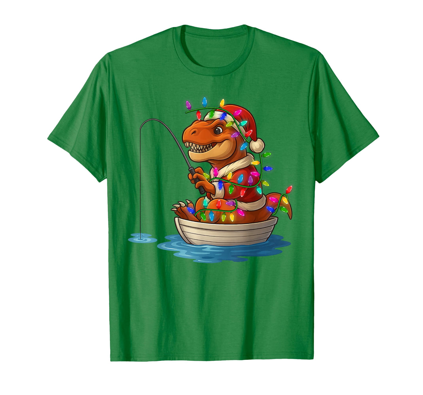 Dinosaur T-Rex Santa Fisherman Christmas Fishing Lovers T-Shirt