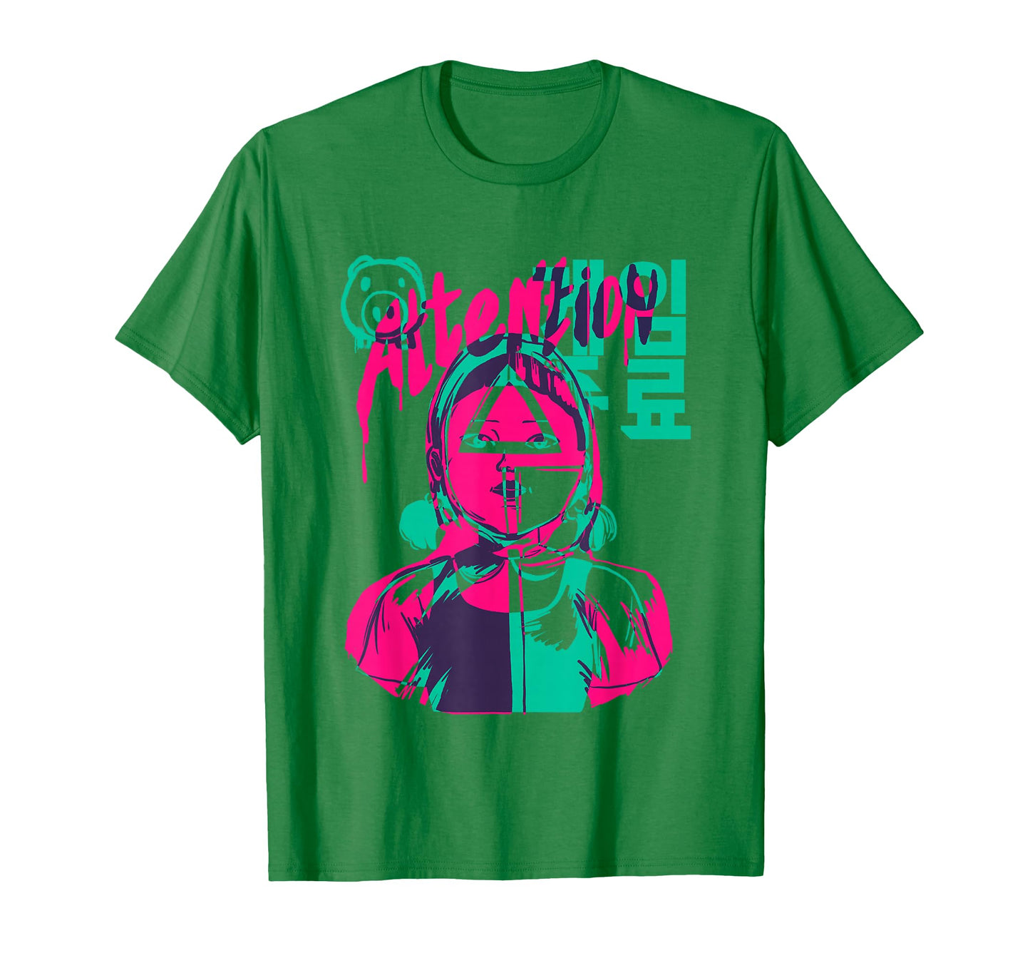 Squid Game 2 Attention Dripping Paint Neon Doll Portrait T-Shirt