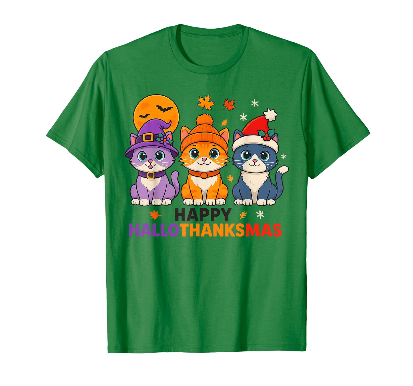 Cat Halloween Christmas Happy Hallothanksmas Thanksgiving T-Shirt