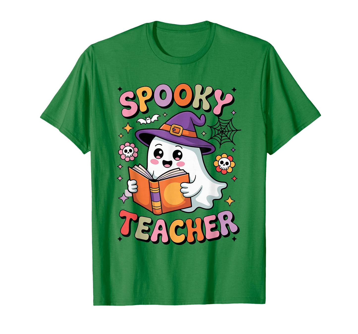 Ghost Reading Book Spooky Teacher Halloween Women T-Shirt