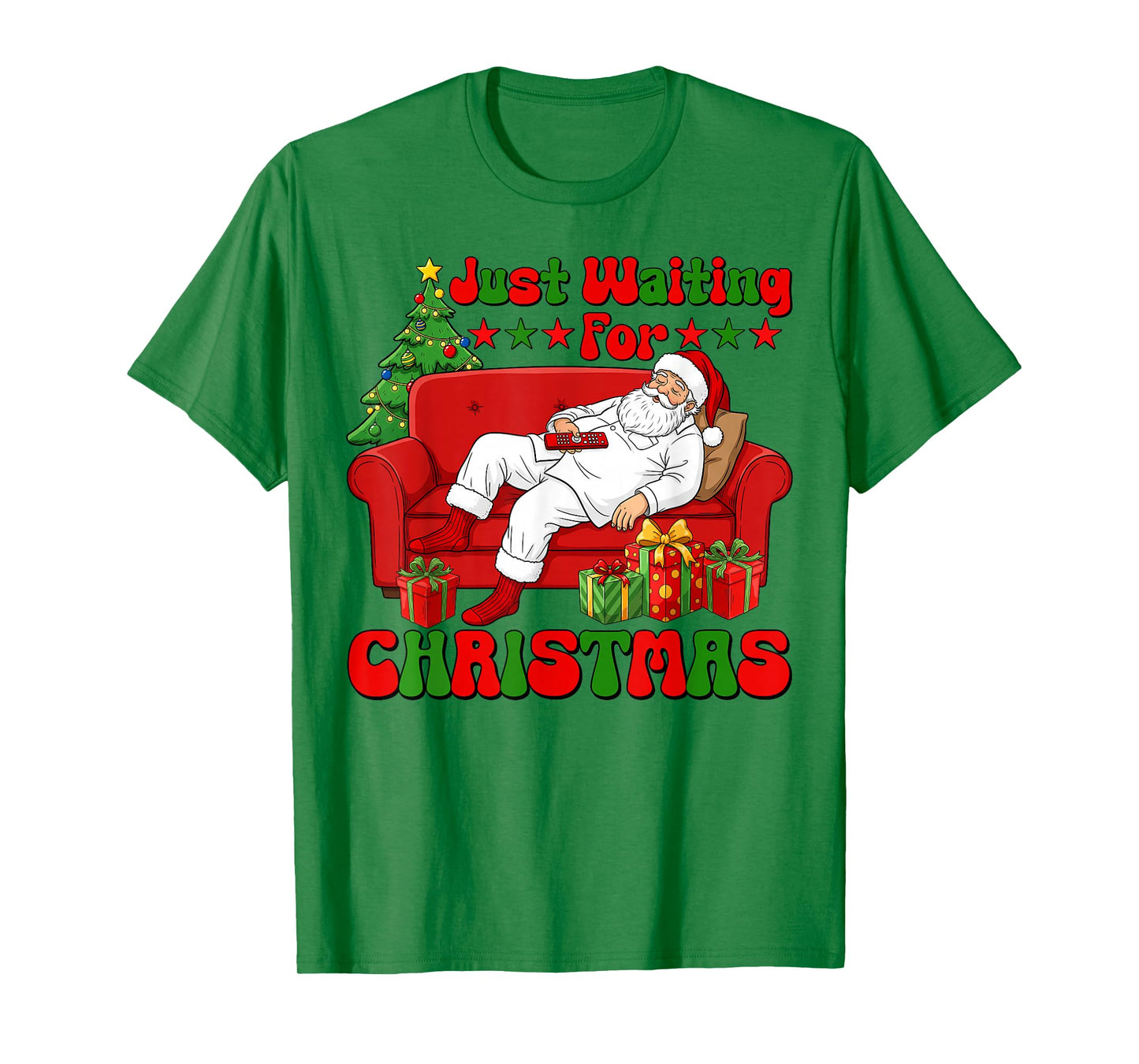 Just Waiting for Christmas Santa Retro Funny Christmas Vibes T-Shirt