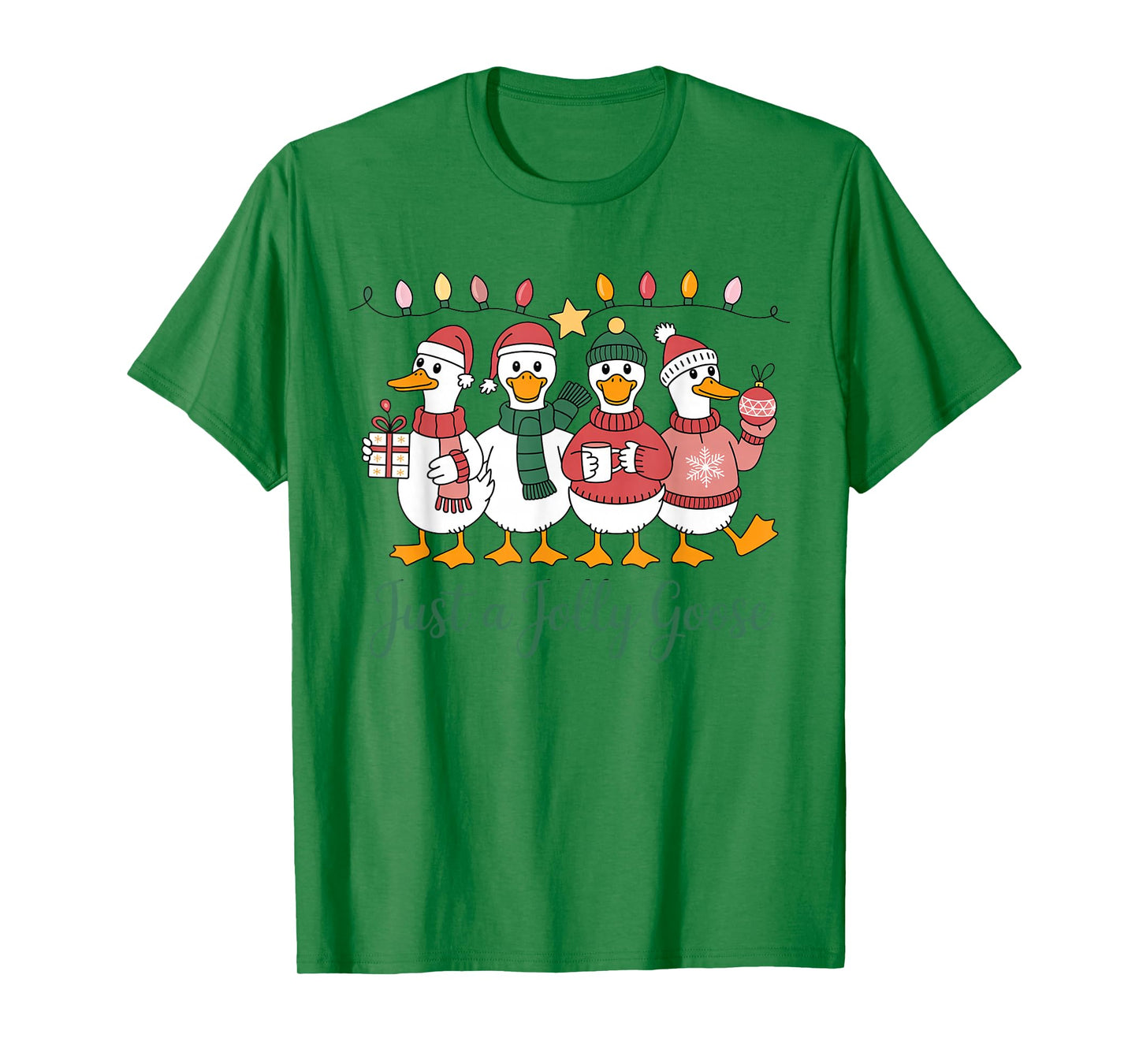 Just A Jolly Goose Christmas Santa Bow Xmas Light Men Women T-Shirt