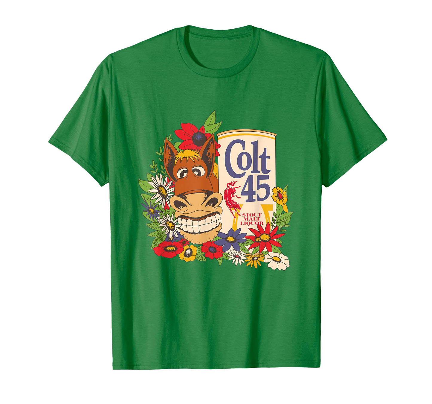 Licensed Vintage Colt 45 Beer Donkey Floral T-Shirt