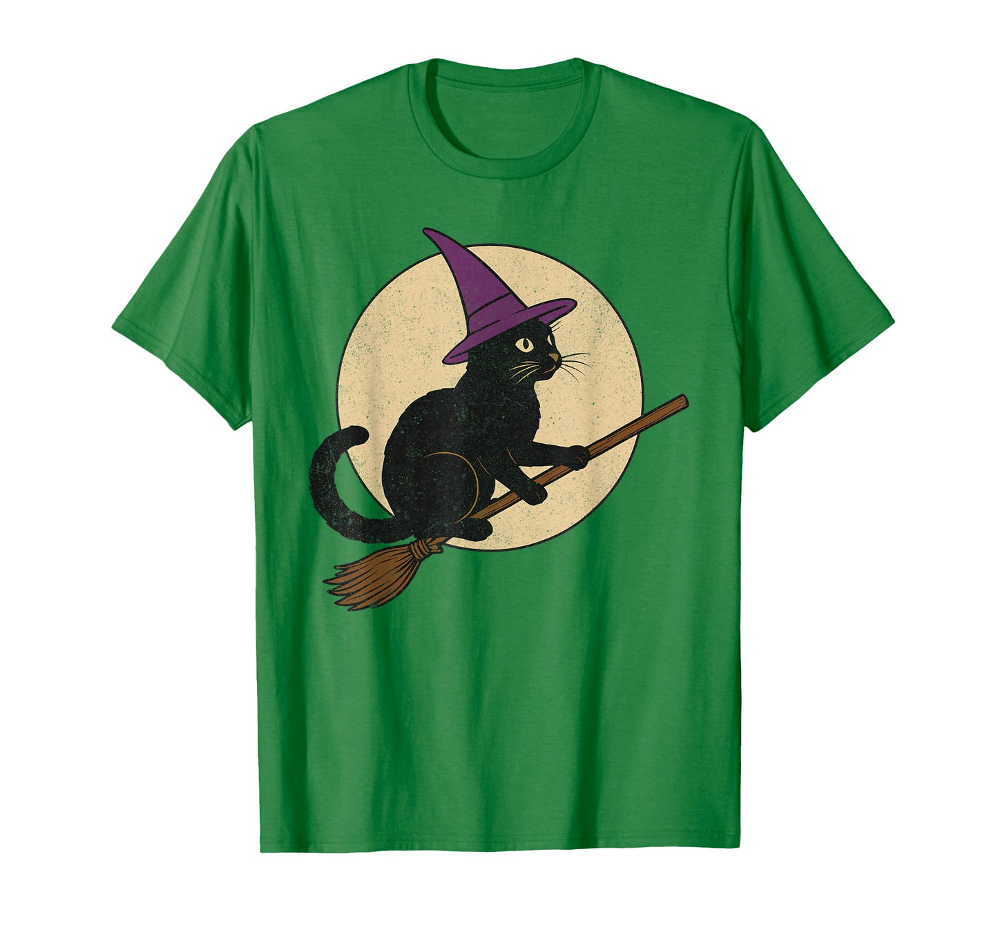 Funny Black Cat Halloween Witch Cat on Moon Night Spooky T-Shirt