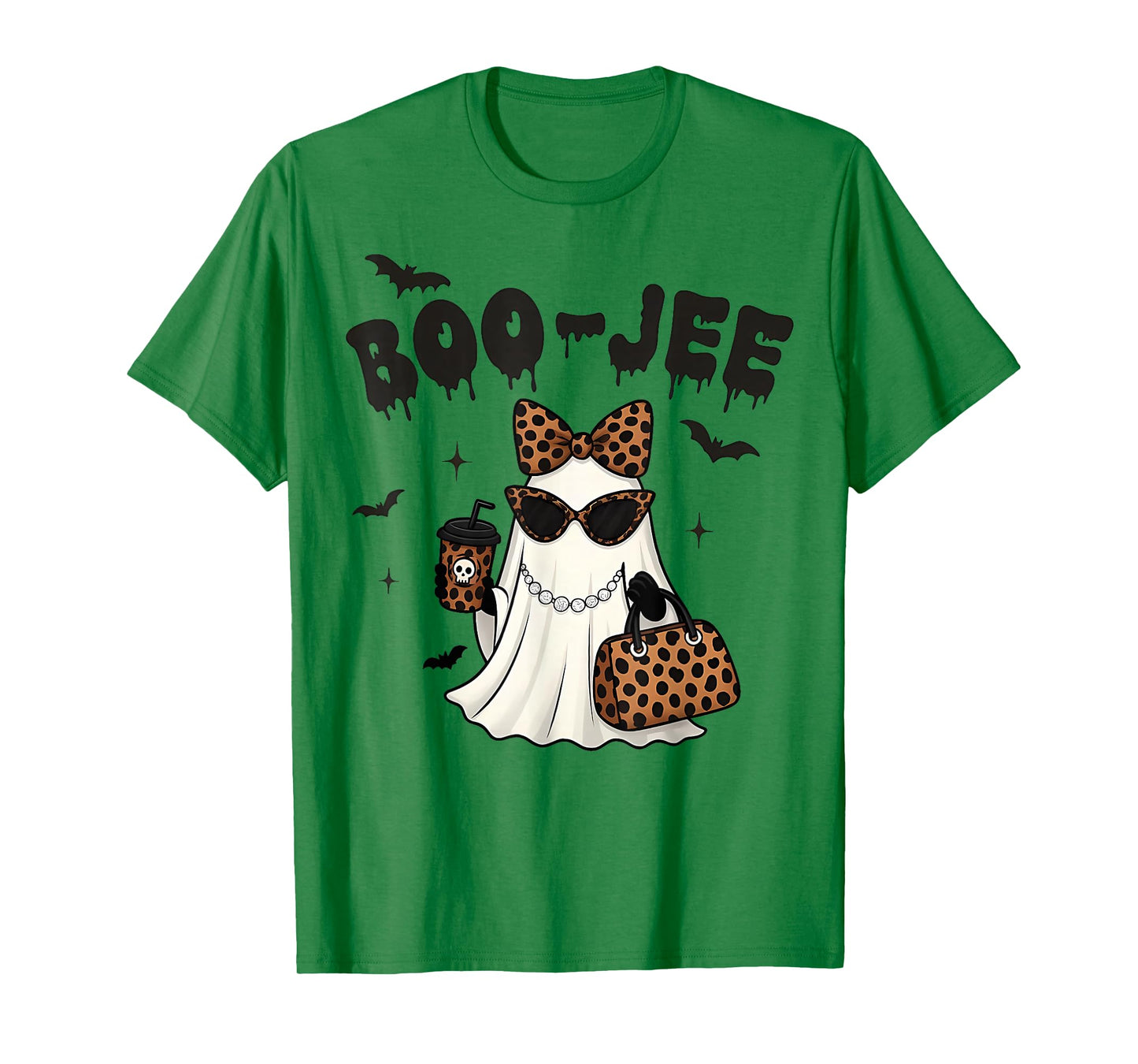 Coquette Leopard Ghost Coffee Boo-JEE Halloween Boujee Ghost T-Shirt