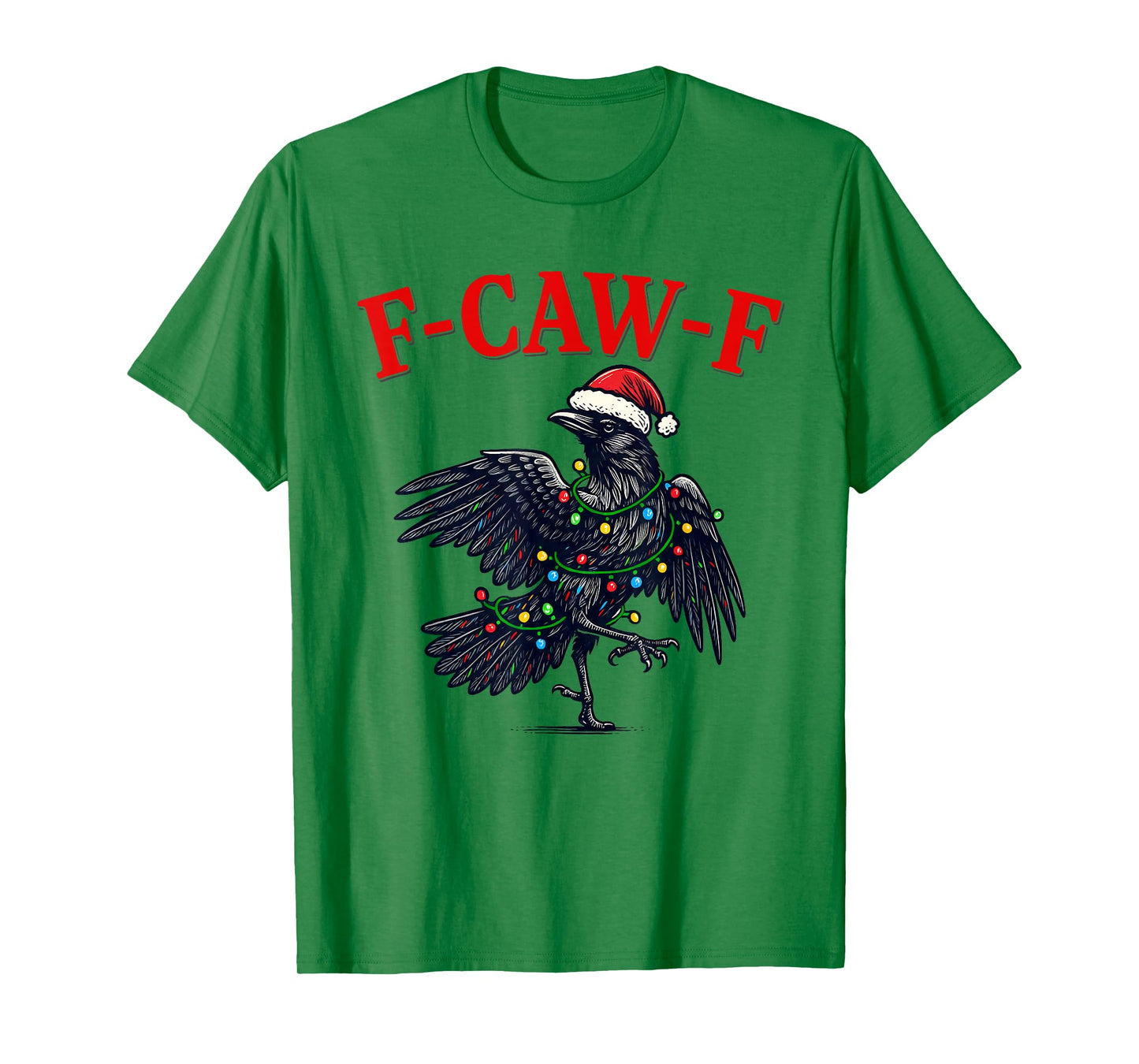Black Crow F-Caw-F Funny Retro Christmas Lights Santa hat T-Shirt