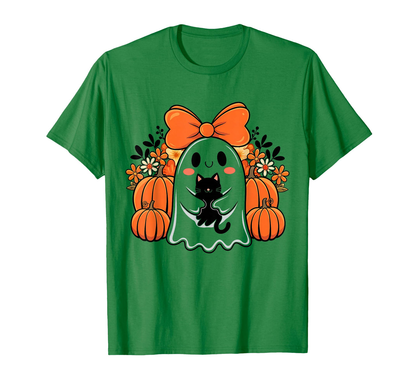Fun Halloween Ghost Holding Black Cat Vintage Men Women T-Shirt