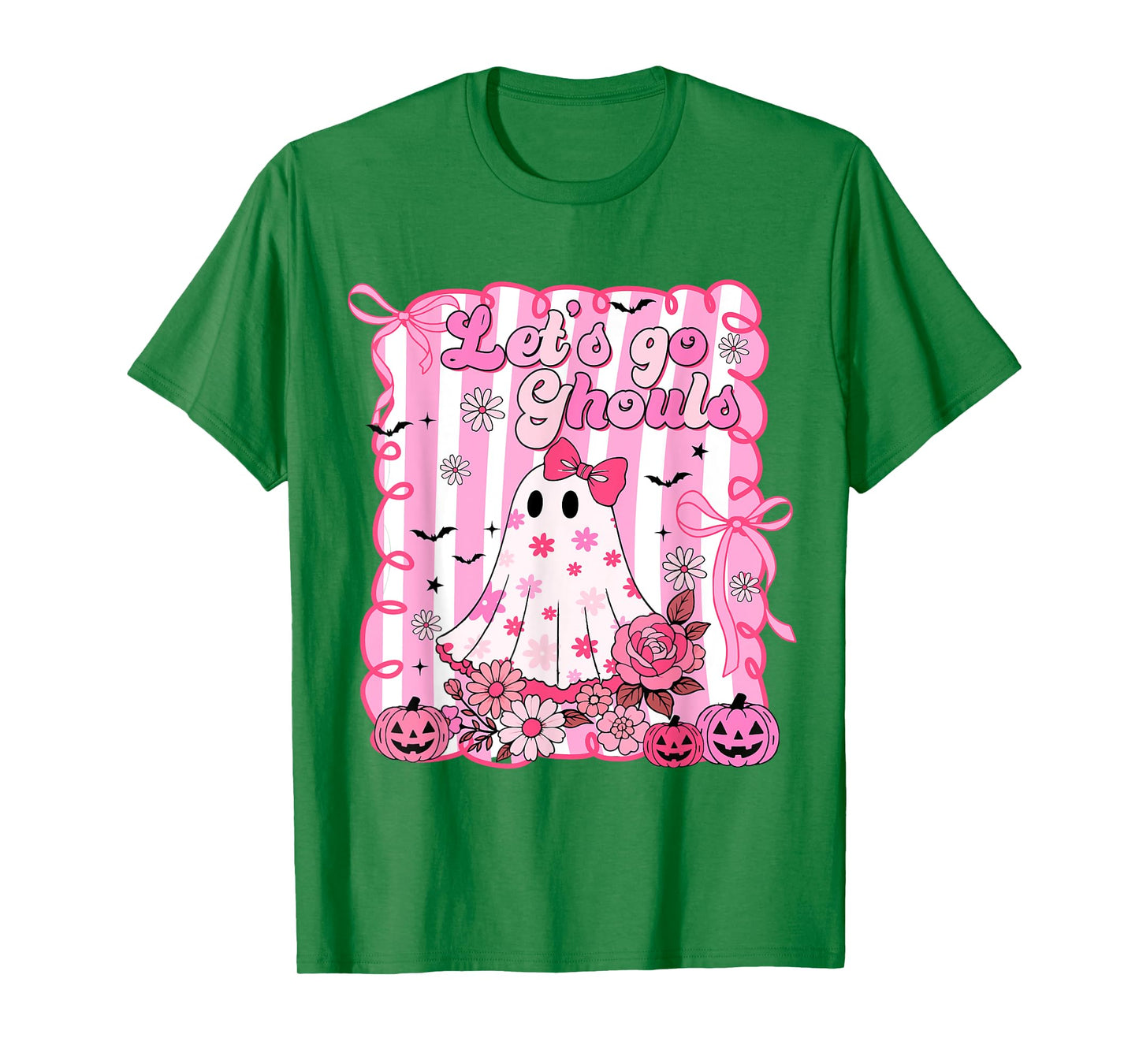 Halloween Lets Go Ghouls Ghost Coquette Bow Women Girl Kids T-Shirt