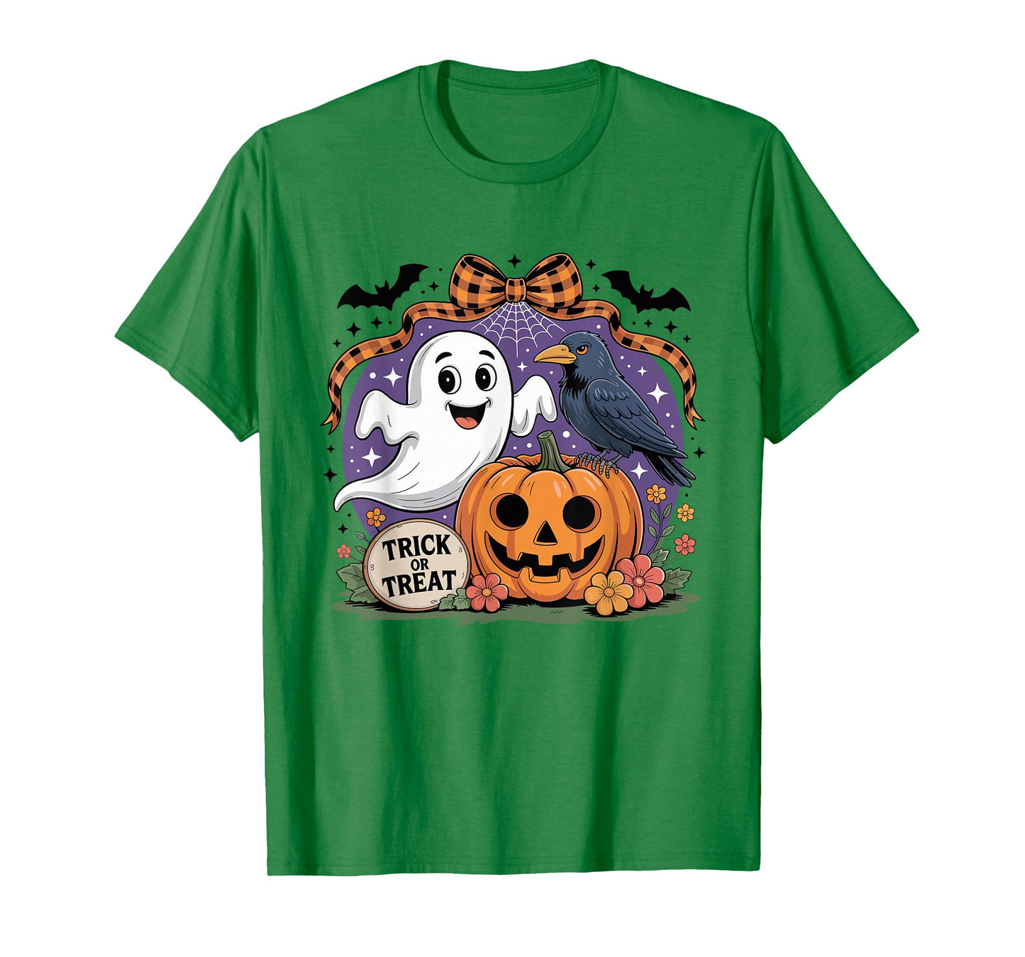 Coquette Floral Ghost Halloween Crow Spooky Trick Or Treat T-Shirt