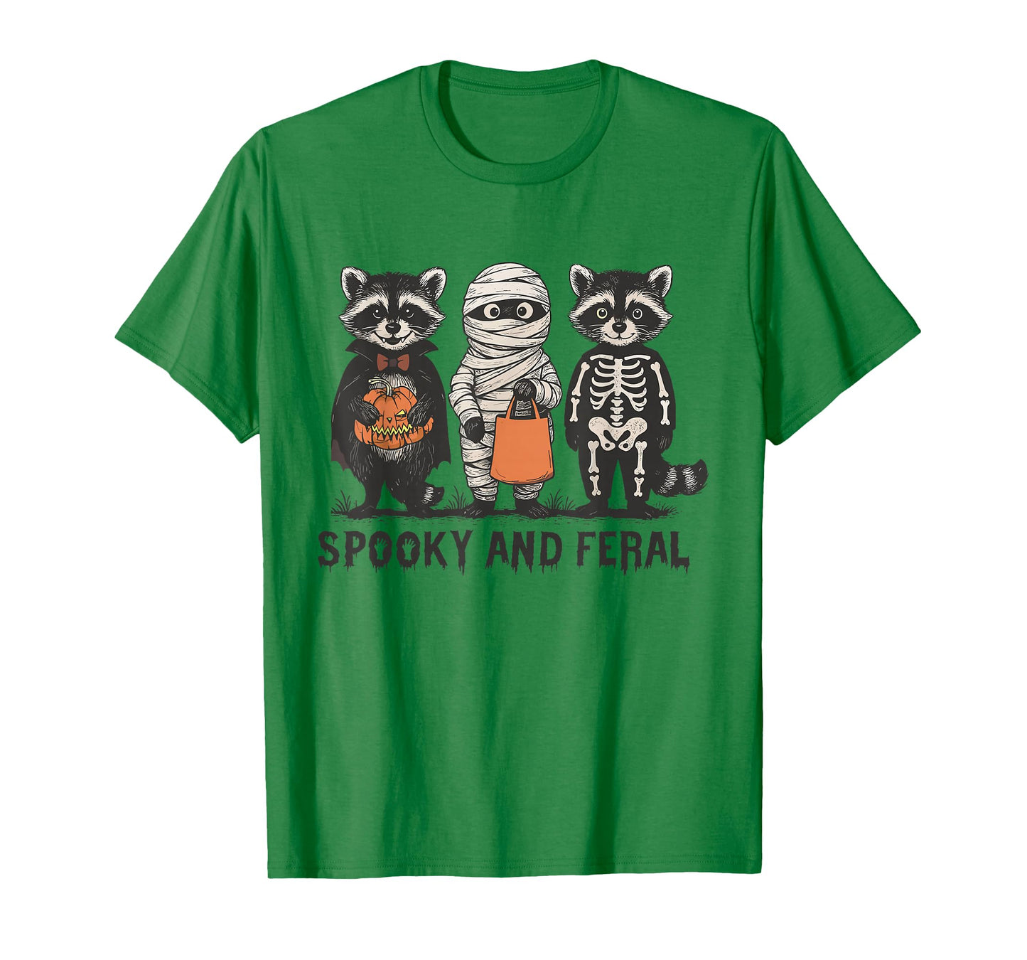 Spooky and Feral Raccoon Halloween Raccoon Ghost Trash Panda T-Shirt
