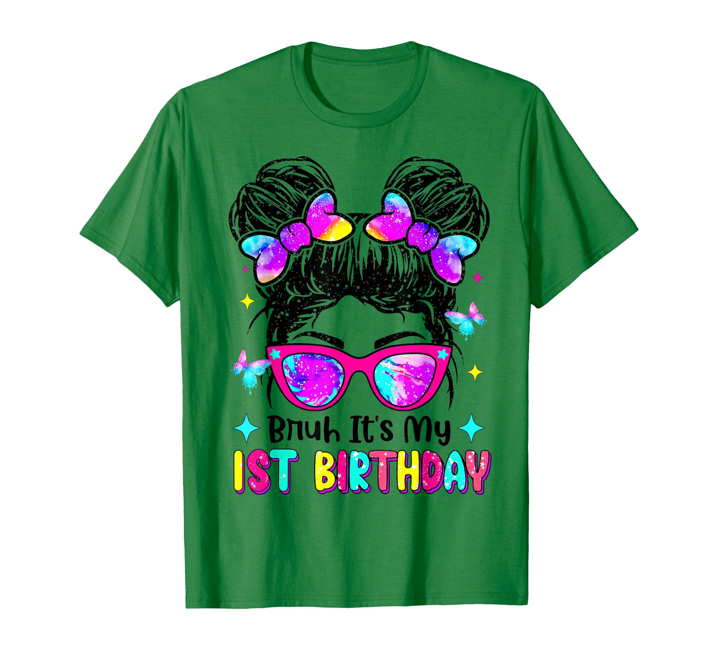 Retro Bruh It's My 1st Birthday Messy Bun Girl T-Shirt