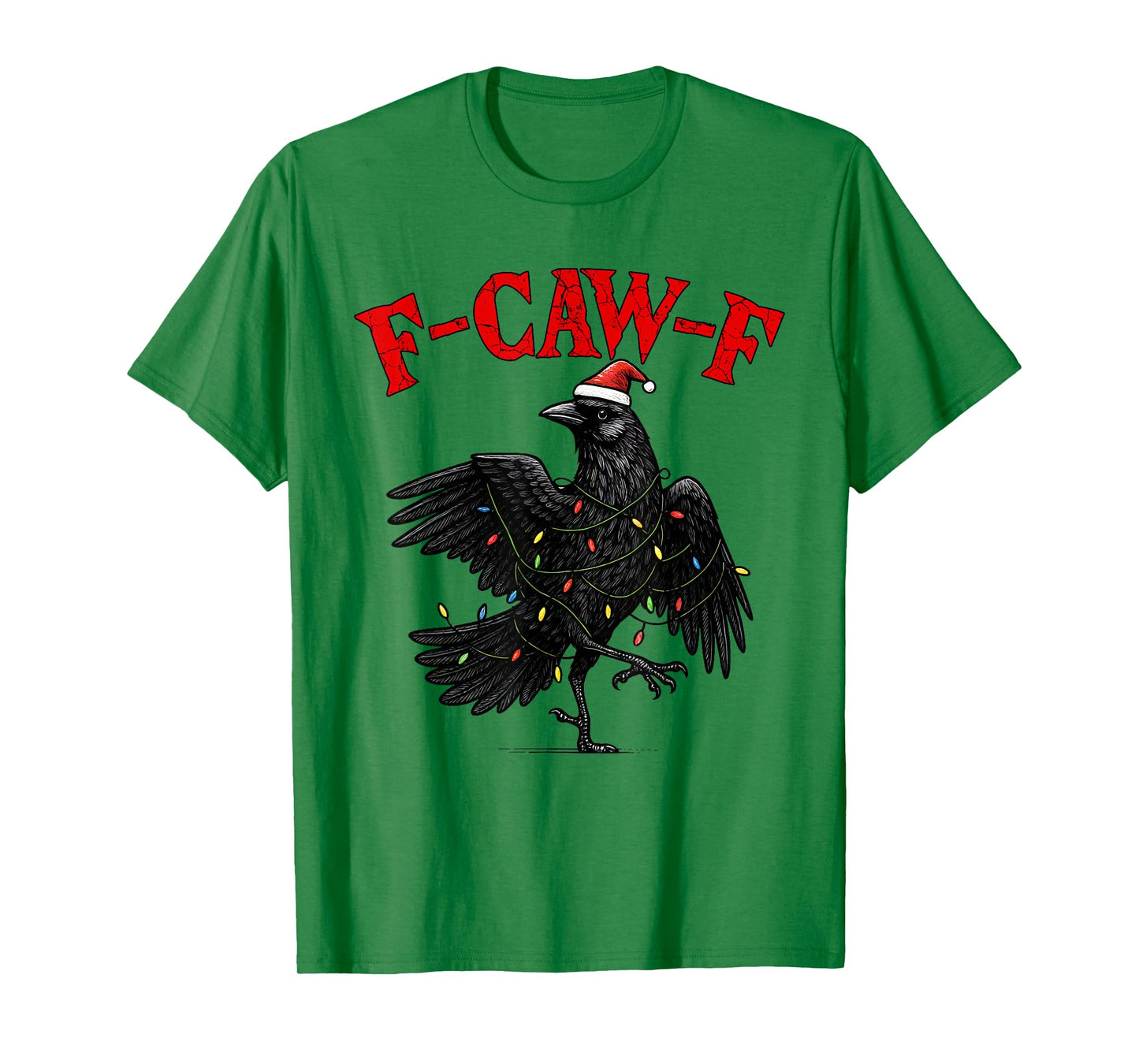 Black Crow F-Caw-F Funny Retro Christmas Lights Santa hat T-Shirt