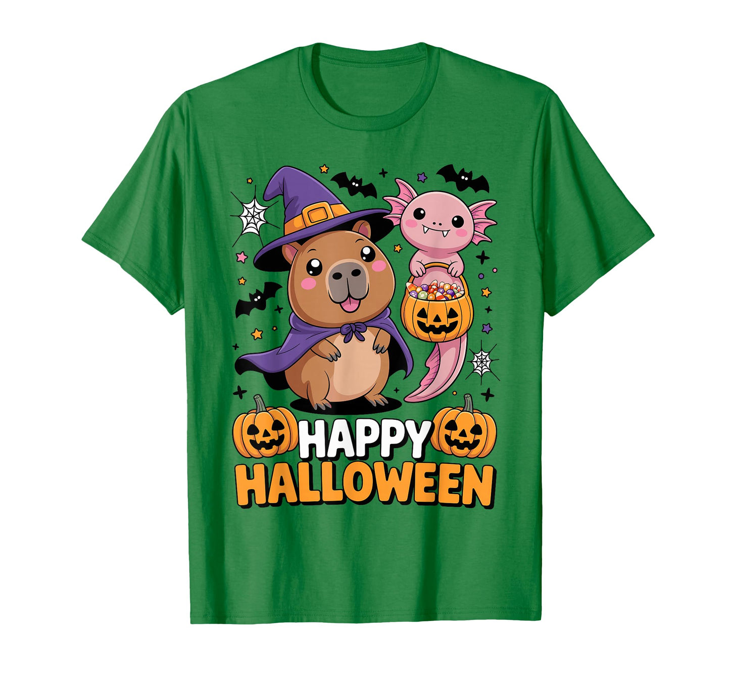 Cute Capybara and Axolotl Happy Halloween Kids T-Shirt
