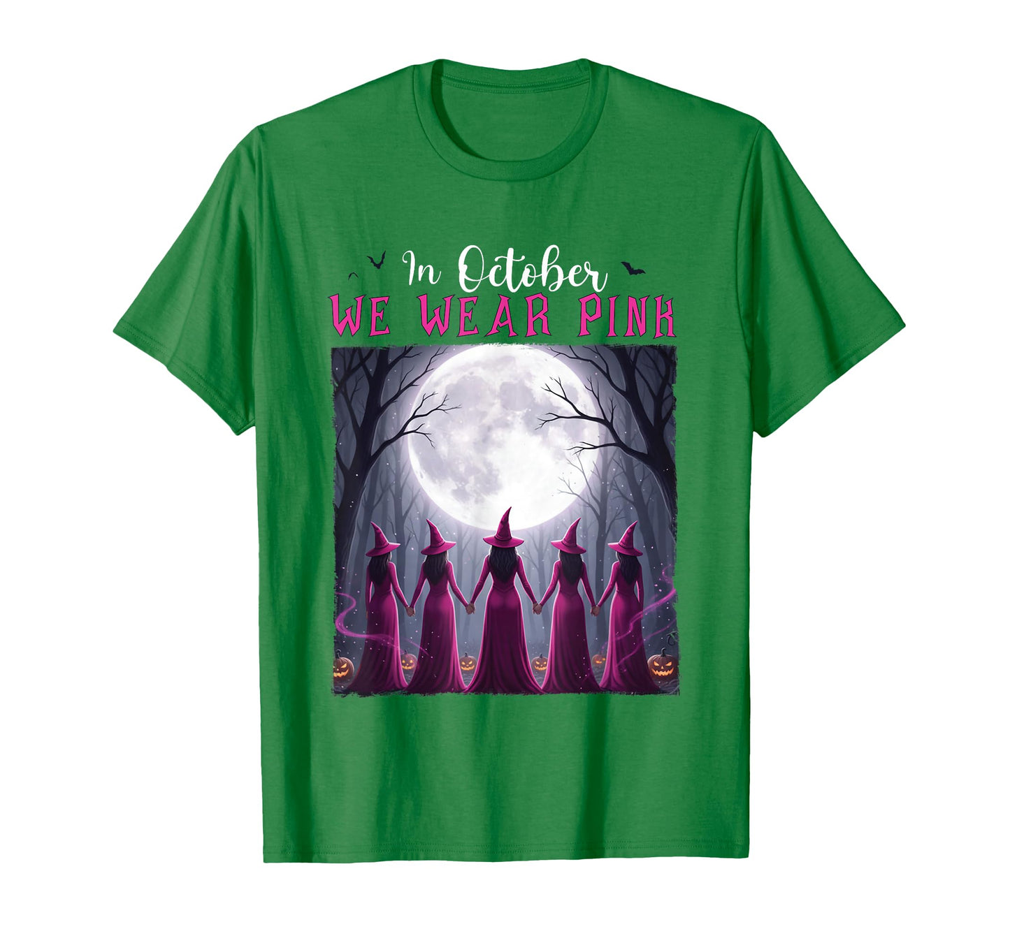 Breast Cancer Women Witch Halloween in October We Wear Pink T-Shirt