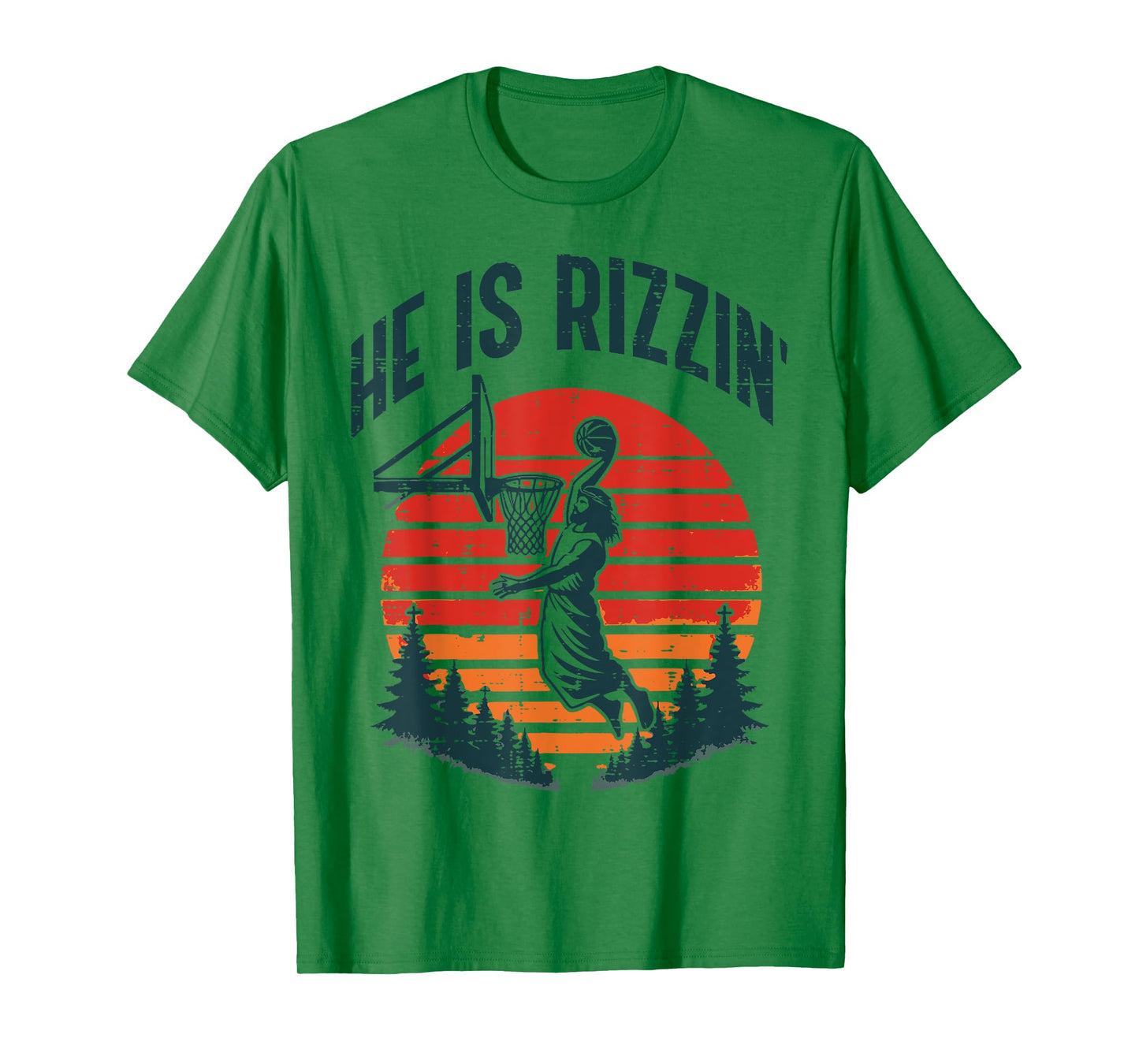 Easter He Is Rizzin Retro Basketball Religious Men Boys Kids T-Shirt