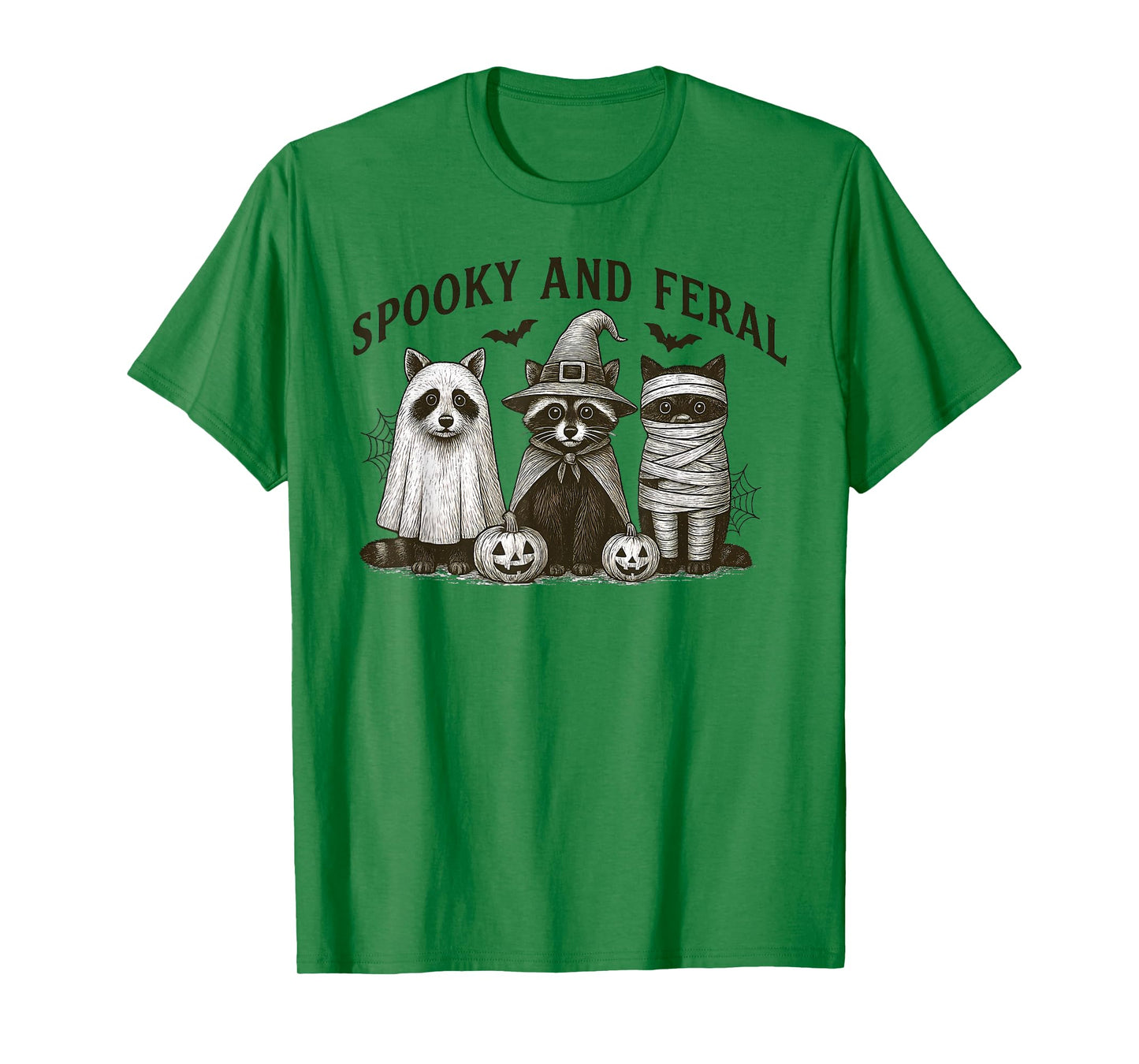 Spooky and Feral Halloween Witch Raccon Ghost Mummy Costume T-Shirt