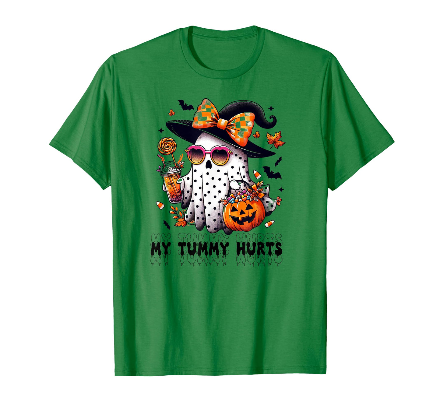 Funny My Tummy Hurts Cute Pink Ghost Boujee Halloween Coffee T-Shirt