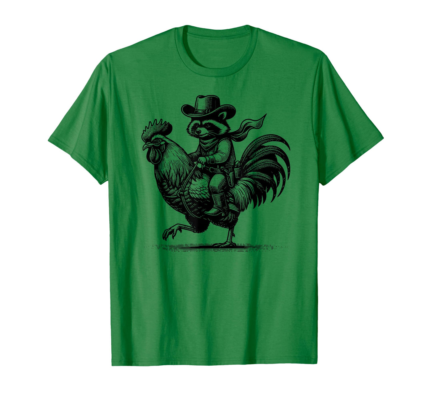 Funny Raccoon With Cowboy Hat & Boots Riding Rooster Vintage T-Shirt
