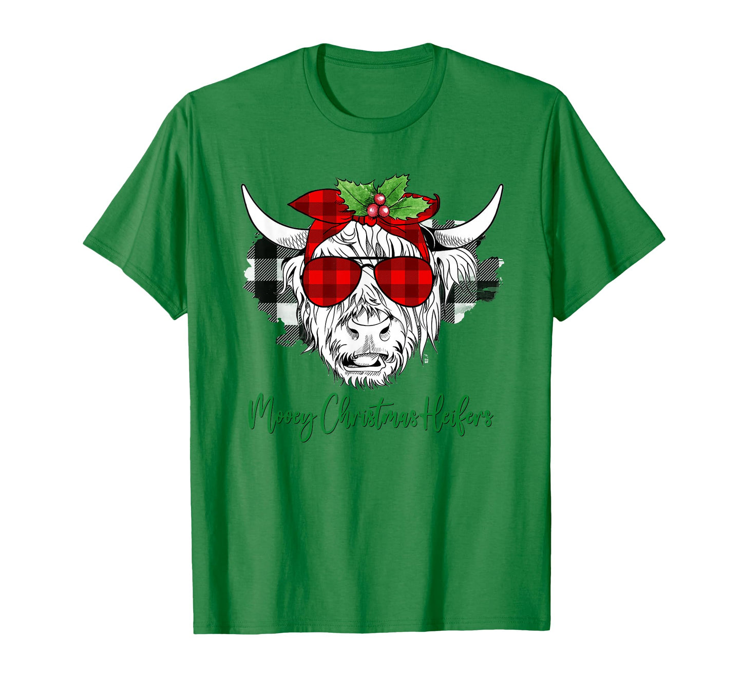 Mooey Christmas Heifers Funny Holiday Cow Plaid Sunglasses T-Shirt