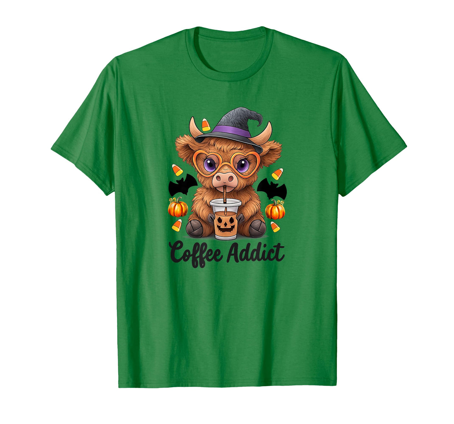 Cute Cow Drinking Coffee Halloween Art T-Shirt