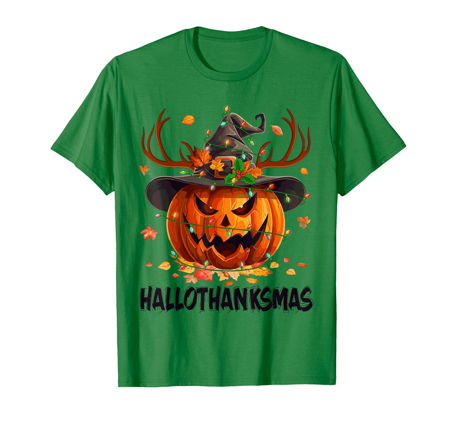 Happy Hallothanksmas Pumpkin Halloween Thanksgiving Xmas T-Shirt