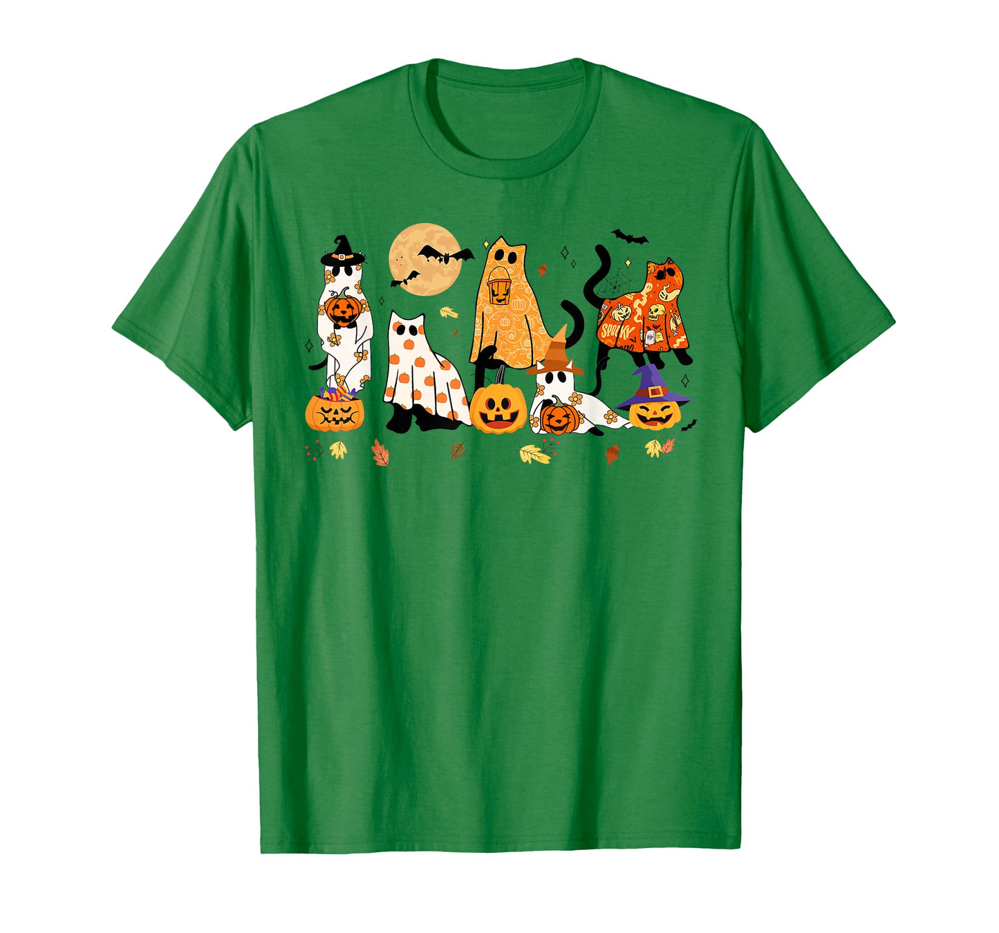 Retro Cute Black Cat Funny Halloween Pumpkin Men Women Kids T-Shirt