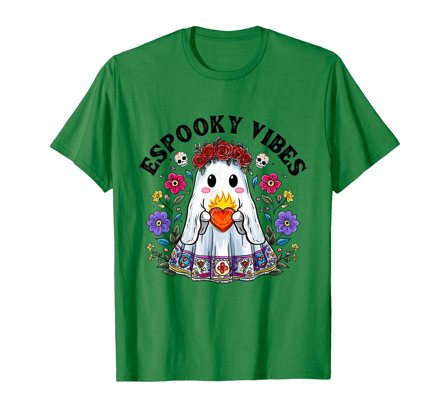 Espooky Vibes Halloween Floral Ghost Spanish Mexican Teacher T-Shirt