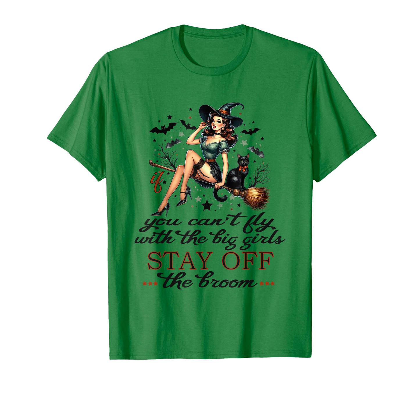 Halloween Witch Funny Fly with The Big Girls Pin Up Satire T-Shirt