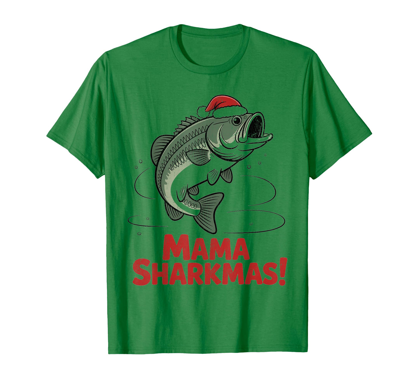 Mama Sharkmas Funny Shark Santa Hat Ugly Christmas Sweater T-Shirt