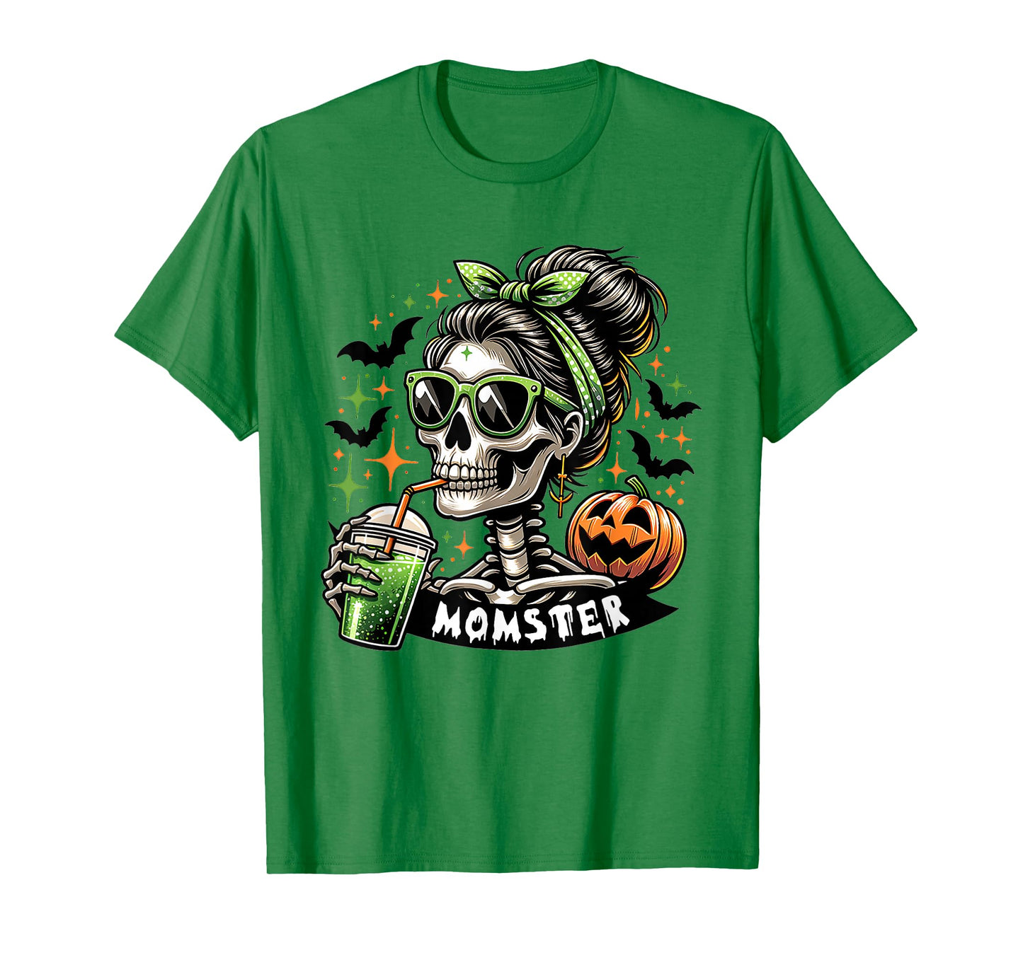 Momster Halloween Costume Skeleton Messy Bun Mother Coffee T-Shirt